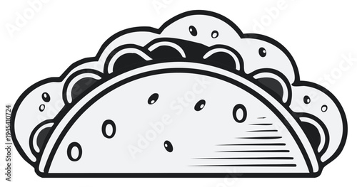 Stylized Black and White Taco Illustration: Traditional Mexican Food Icon