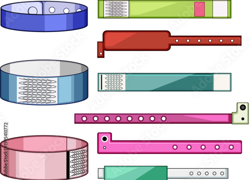 Collection of colorful event wristbands in various designs, offering solutions for admission, security, and identification at concerts, festivals, parties, and venues