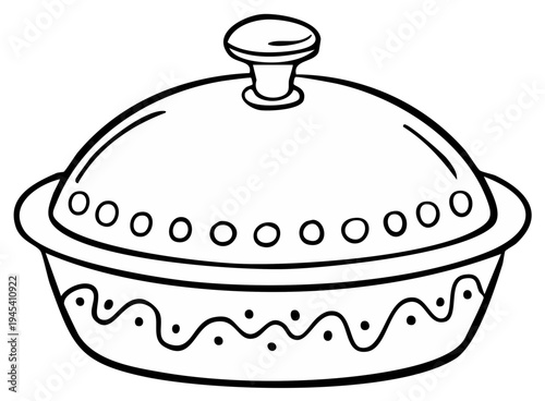 Cartoon ceramic casserole dish with lid, kitchenware design element