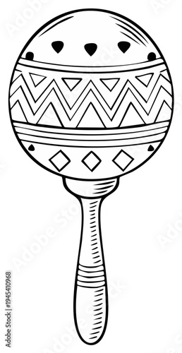 Engraved musical instrument rumba shaker featuring traditional ethnic patterns for festive cultural performance vector illustration