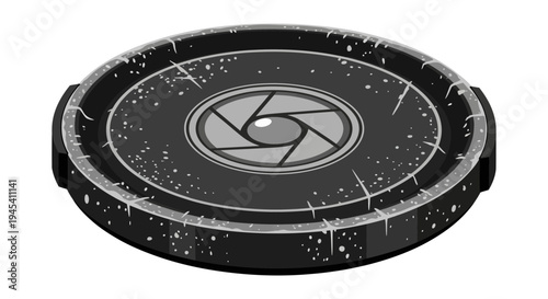 Camera Lens Aperture on Futuristic Platform