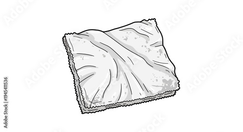 Hand-drawn illustration of a folded white microfiber cleaning cloth
