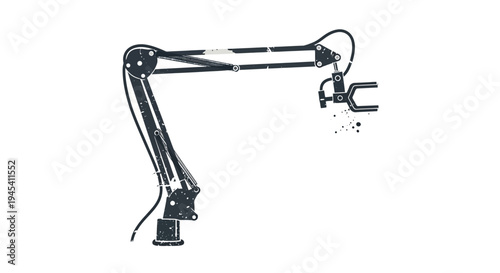 Industrial robotic arm with gripper, retro style illustration