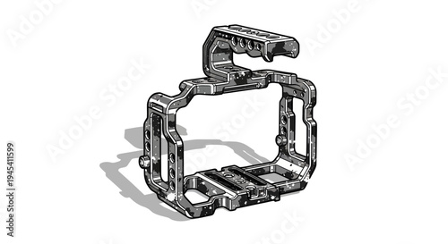 Metal camera cage with handle on white background