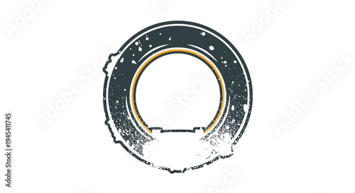 Round grunge frame with golden ring and snow effect