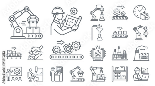Industrial and manufacturing icons set for business and technology
