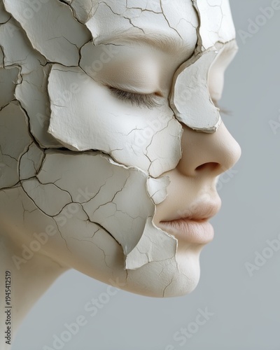 Conceptual Portrait of Woman with Cracked Clay Skin