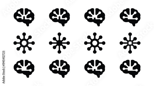 Digital network and brain silhouettes on white background representing artificial intelligence technology and data exchange