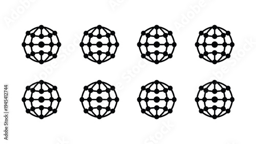 Set of black wireframe globe icons on white background digital network silhouette logo bundle