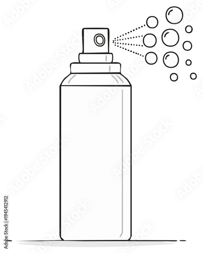 Simple line art illustration of a spray can spritzing a fine mist of bubbles