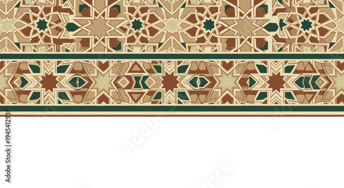 Earthy Toned Geometric Mosaic Pattern Border. Intricate Arabic Design Element for Backgrounds, Frames, and Decorative Projects.