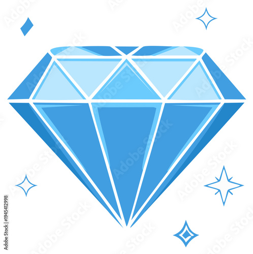 Sparkling blue diamond gemstone with faceted surfaces and glittering light effects