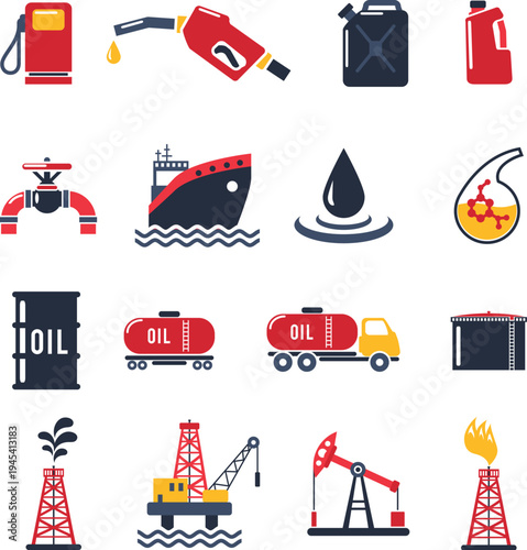 Oil & Gas Industry Colorful Flat Icons