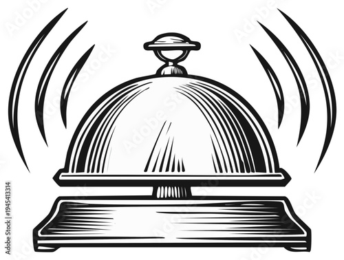 Ringing Service Bell Black and White Illustration Signaling Attention or Hospitality Assistance