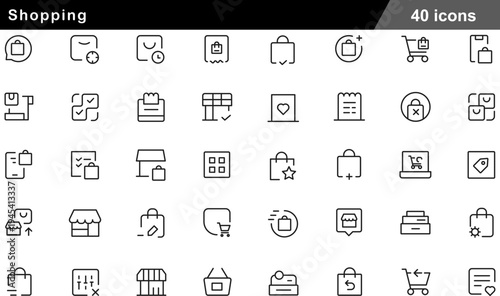 Shopping Thin Line Icons Set E commerce Bags, Retail Carts, Storefronts, Online Checkout, Price Tags and Delivery Symbols for Mobile Commerce