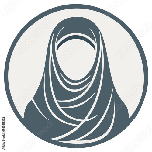 Muslim Woman in Hijab Icon Silhouette in Circle for Islam Culture and Religious Observance