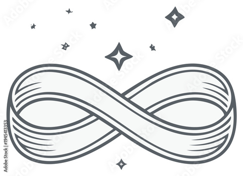 Infinity Symbol surrounded by Stars Elegant Linear Design Timeless Loop Endless Possibilities Future Creative Art