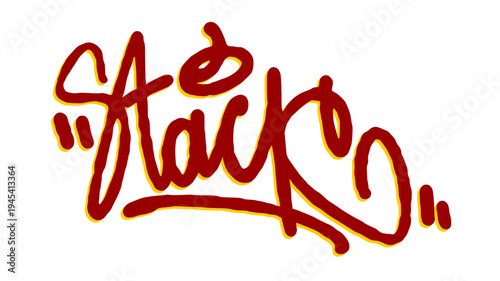 Creative Stack Word Illustration in Red Graffiti Tag Style with Dynamic Hand Style for Urban Streetwear Design.