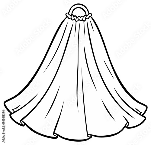 Elegant Wedding Veil Outline with Flowing Fabric and Circular Comb Detail