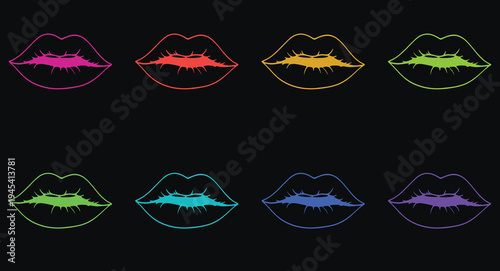 A vibrant illustration of colorful lips on a black background