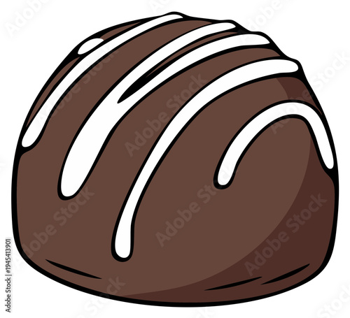 Delicious chocolate truffle candy with white icing stripes isolated