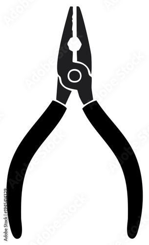 Black silhouette of combination pliers tool with open jaws and curved handles against a white background