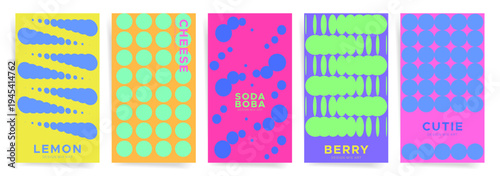 Abstract Geometric Poster Design Template Set. Bold Colorful Vector Covers for Packaging, Branding, Labels and Contemporary Print