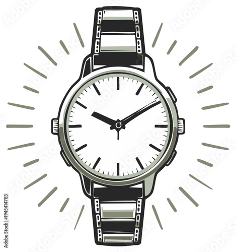 Retro Style Wristwatch with Film Reel Band and Light Rays Emitting