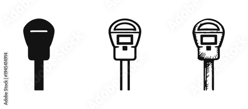 Parking Meter Icons Set. Street Parking Payment Machine Symbols. Urban Infrastructure. Time Limit.