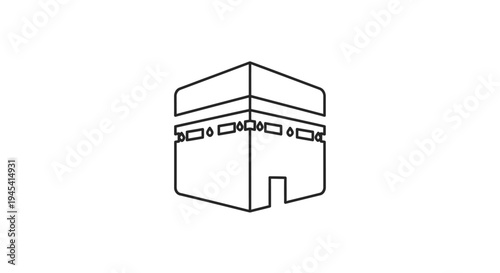 Minimalist cuboid religious building line art icon, sacred architectural symbol of worship and devotion.