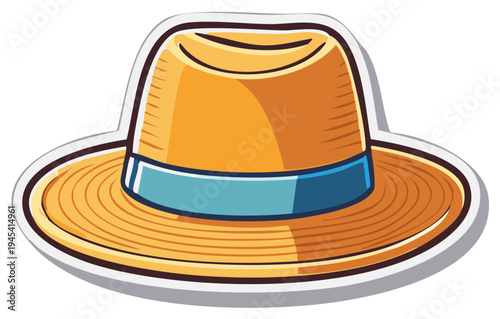 Classic straw fedora hat with a blue band offers stylish sun protection for summer adventures