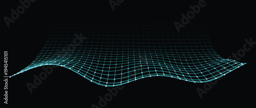 Futuristic virtual terrain surface made of grid lines and wireframe network structure