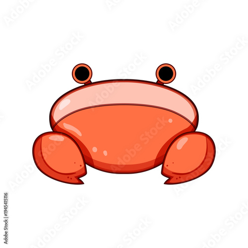 Adorable red crab cartoon illustration featuring large black eyes and pincers, representing a cheerful imaginary sea animal perfect for kids' design projects