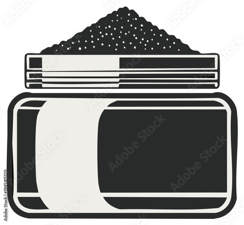 Jar with Caviar Depicted in Black and White Outline Design