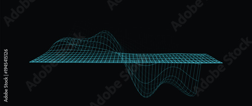 Digital terrain wireframe grid forming abstract data wave landscape in technology style