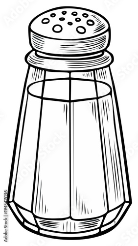 Classic Glass Salt Shaker With Metal Cap Illustrated Outline Culinary Ingredient Container