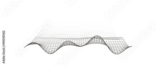 Futuristic 3D wireframe terrain mesh with flowing grid lines representing digital data landscape