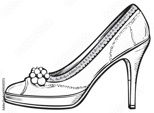 Elegant Stiletto Heel Shoe with Decorative Gem Accent and Lace Detail
