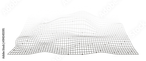 Abstract futuristic wireframe landscape grid with digital wave surface and technology data mesh visualization