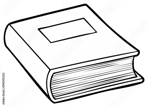 Black and White Illustration of a Closed Hardcover Book with a Blank Label on the Cover, for Educational Purposes