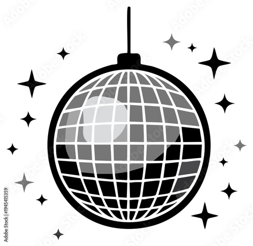 Sparkling Disco Ball Illustration with Stars, Party Celebration, Nightclub Fun, and Entertainment