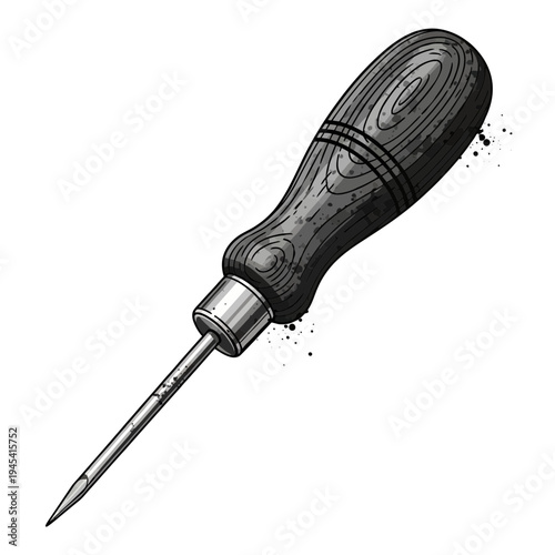 Handheld Awl Tool with Wooden Handle