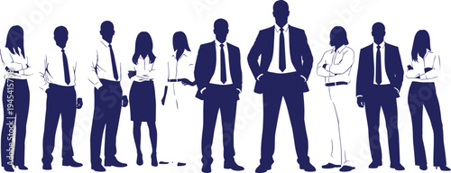 business team silhouettes group, corporate professionals men and women standing together, office workers leadership concept vector isolated illustration