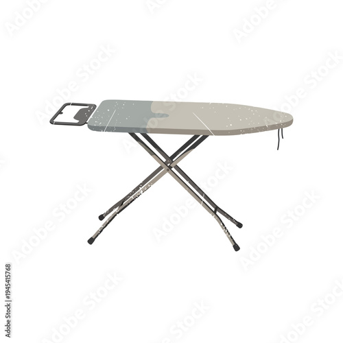 Ironing board with metal legs and accessory holder, isolated on white background
