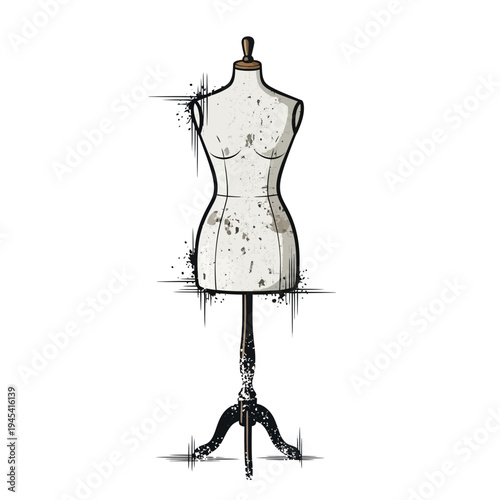 Vintage mannequin with artistic grunge splatter effect, fashion design tool