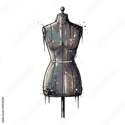 Vintage mannequin with watercolor splash effect on white background