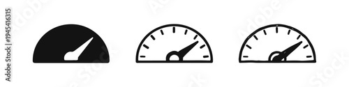 Speedometer or Fuel Gauge Icon Set. Car Dashboard Indicator Symbol in Different Styles. Vector Illustration.