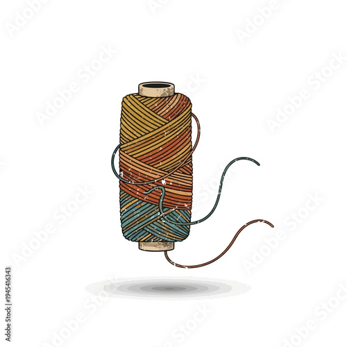 Vintage spool of thread with multi-colored yarn