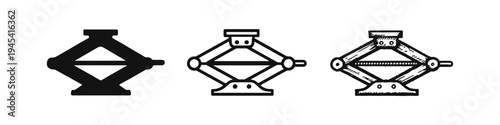 Car Jack Icon Set. Scissor Jack Lifting Tool Symbol in Different Styles. Vector Illustration.