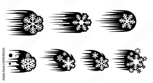 Dynamic Snowflakes with Speed Trails Vector Set.